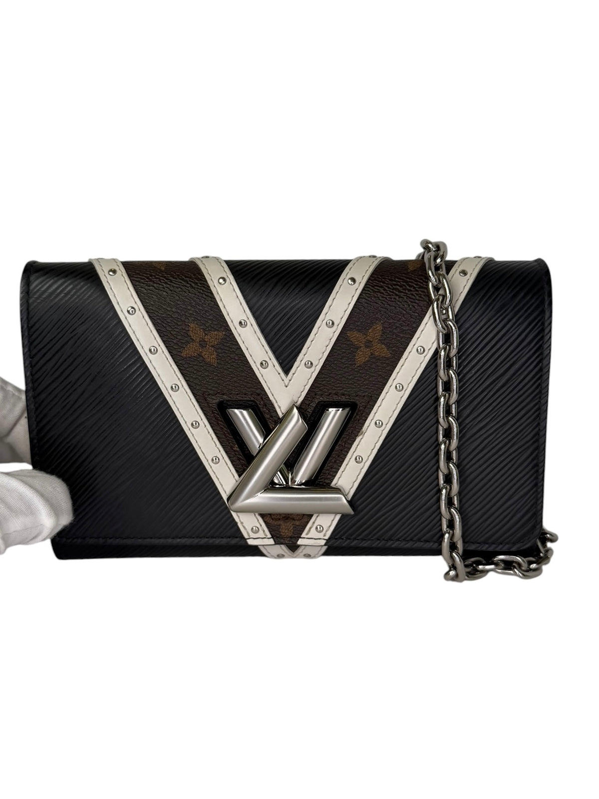 Louis Vuitton Black White Twist Wallet On Chain T8376
