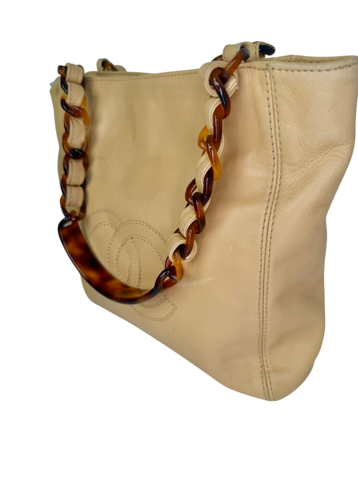 Chanel Beige Tortoiseshell Chain Small Tote T8346