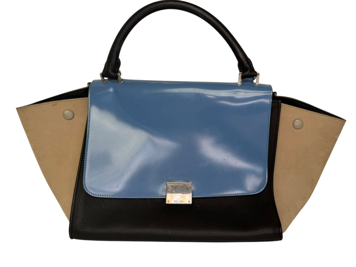 Celine Tricolor Trapeze Blue Patent Flap T8373