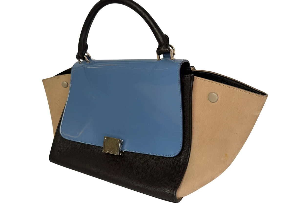 Celine Tricolor Trapeze Blue Patent Flap T8373