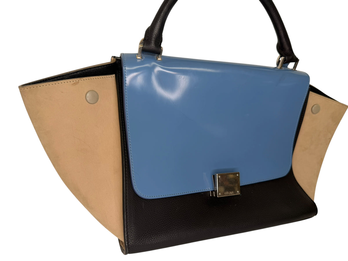 Celine Tricolor Trapeze Blue Patent Flap T8373