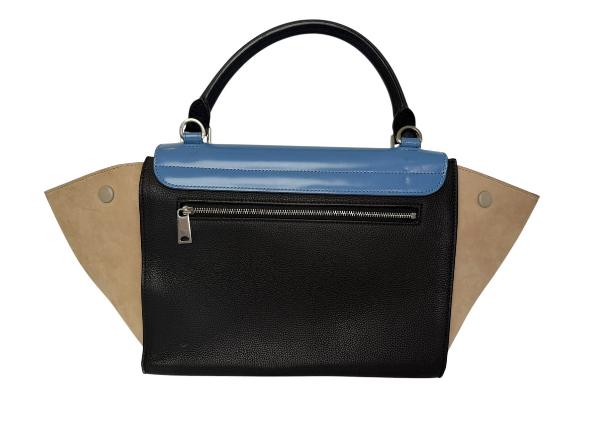 Celine Tricolor Trapeze Blue Patent Flap T8373