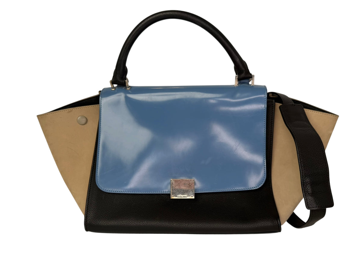 Celine Tricolor Trapeze Blue Patent Flap T8373