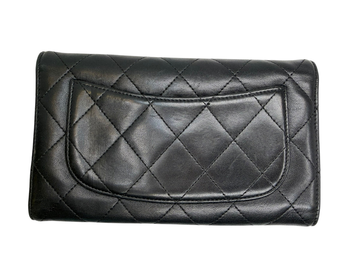 Chanel Black Lambskin Flap Trifold Long Wallet SHW T8348