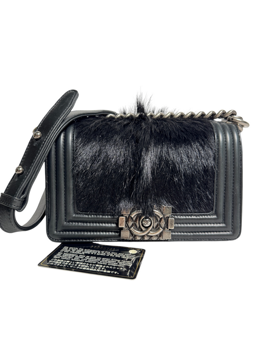 Chanel Goat Hair Small Boy Bag Black RHW T8770