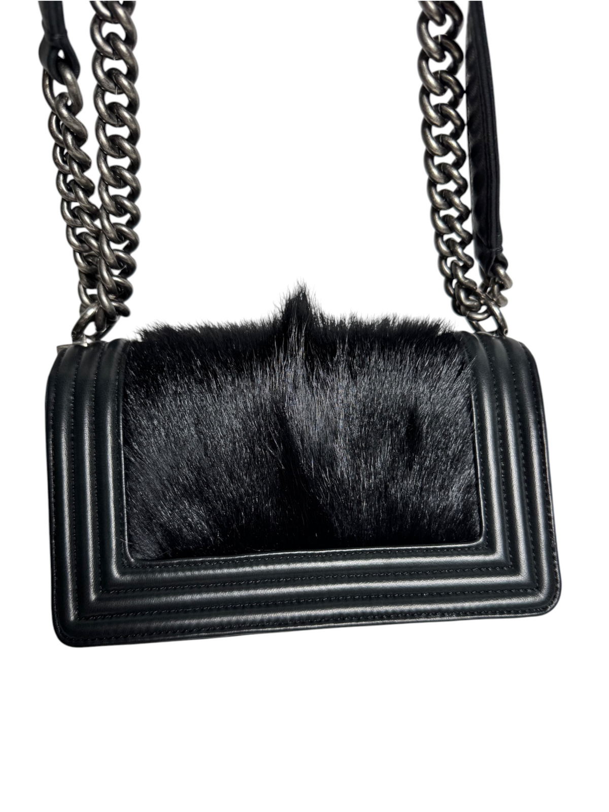 Chanel Goat Hair Small Boy Bag Black RHW T8770