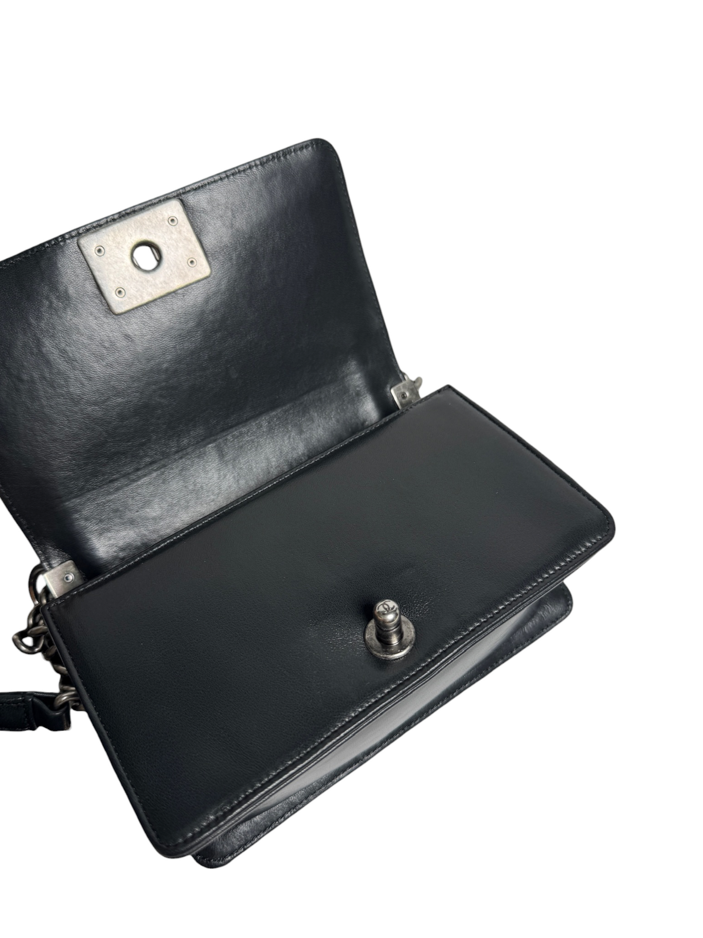Chanel Goat Hair Small Boy Bag Black RHW T8770