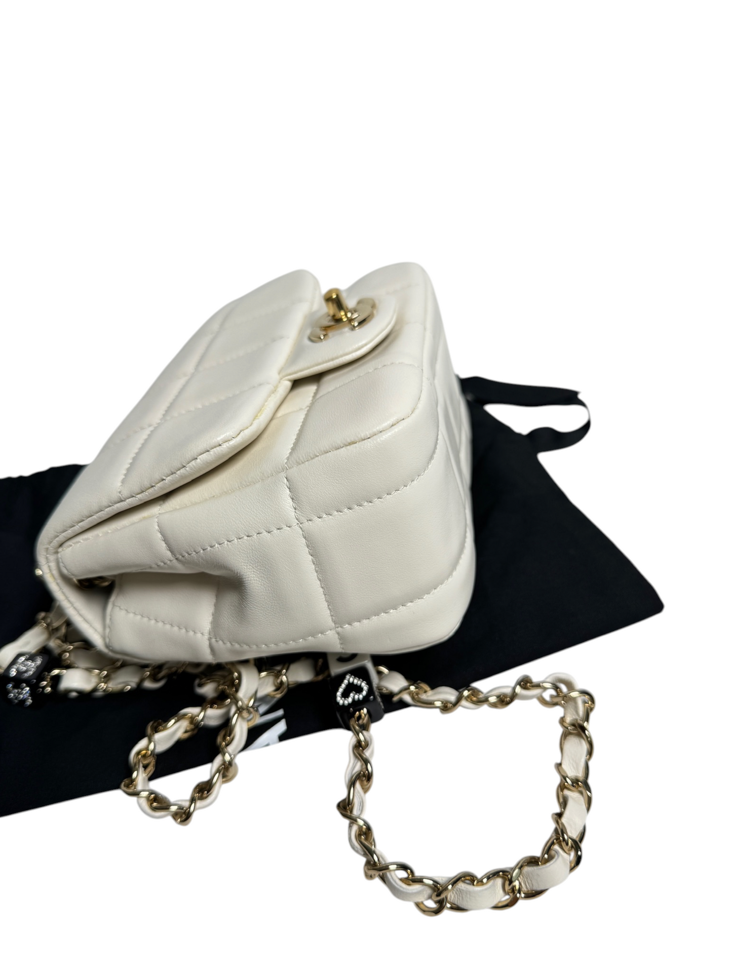 Chanel Square Stitch White Square Mini Charm Chain T8771