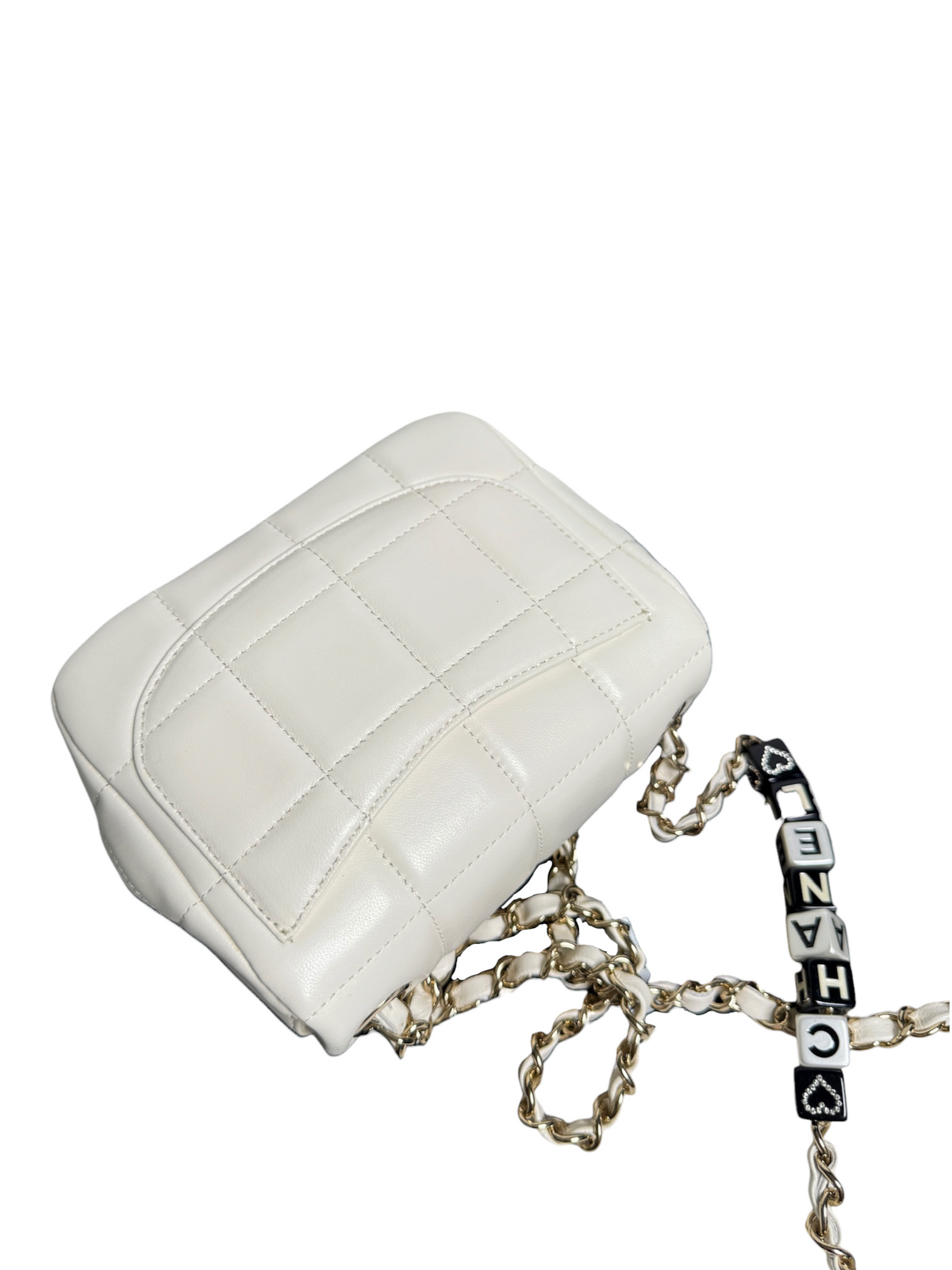 Chanel Square Stitch White Square Mini Charm Chain T8771