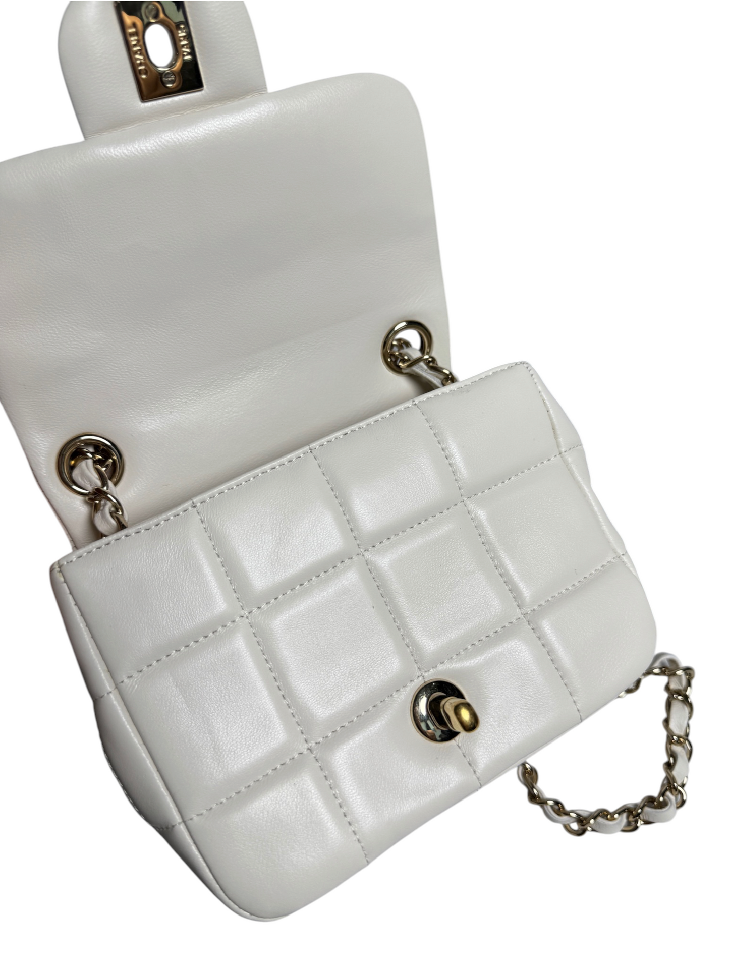 Chanel Square Stitch White Square Mini Charm Chain T8771