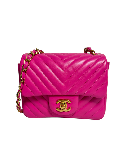 Chanel Pink Chevron Square Mini GHW T8772