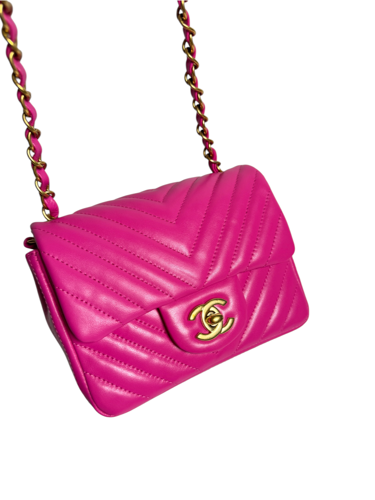 Chanel Pink Chevron Square Mini GHW T8772