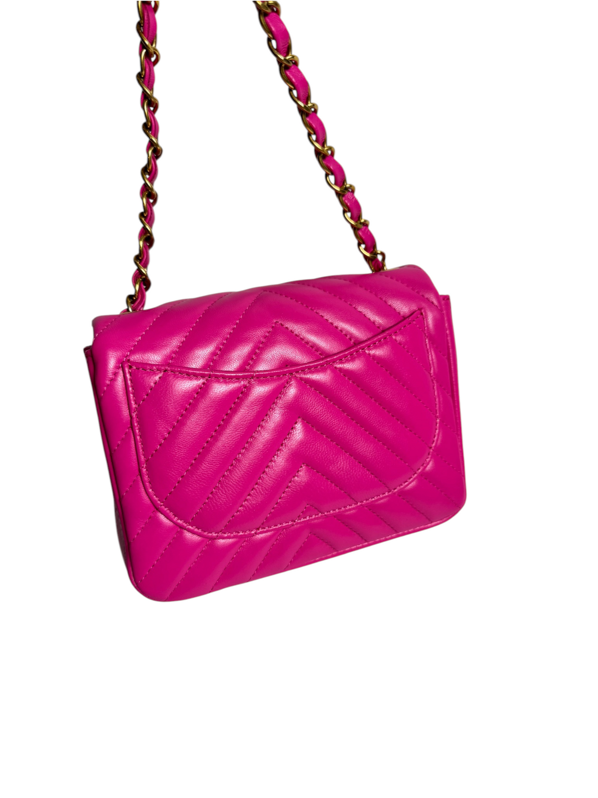 Chanel Pink Chevron Square Mini GHW T8772