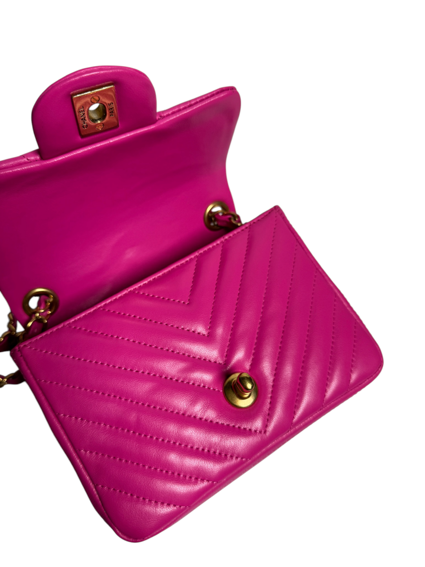 Chanel Pink Chevron Square Mini GHW T8772