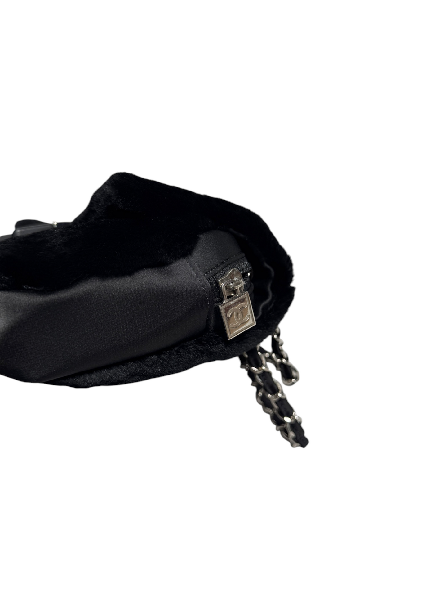 Chanel Black Rabbit Fur Sport Flap T8773