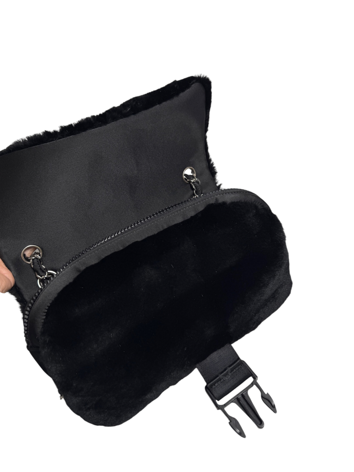 Chanel Black Rabbit Fur Sport Flap T8773