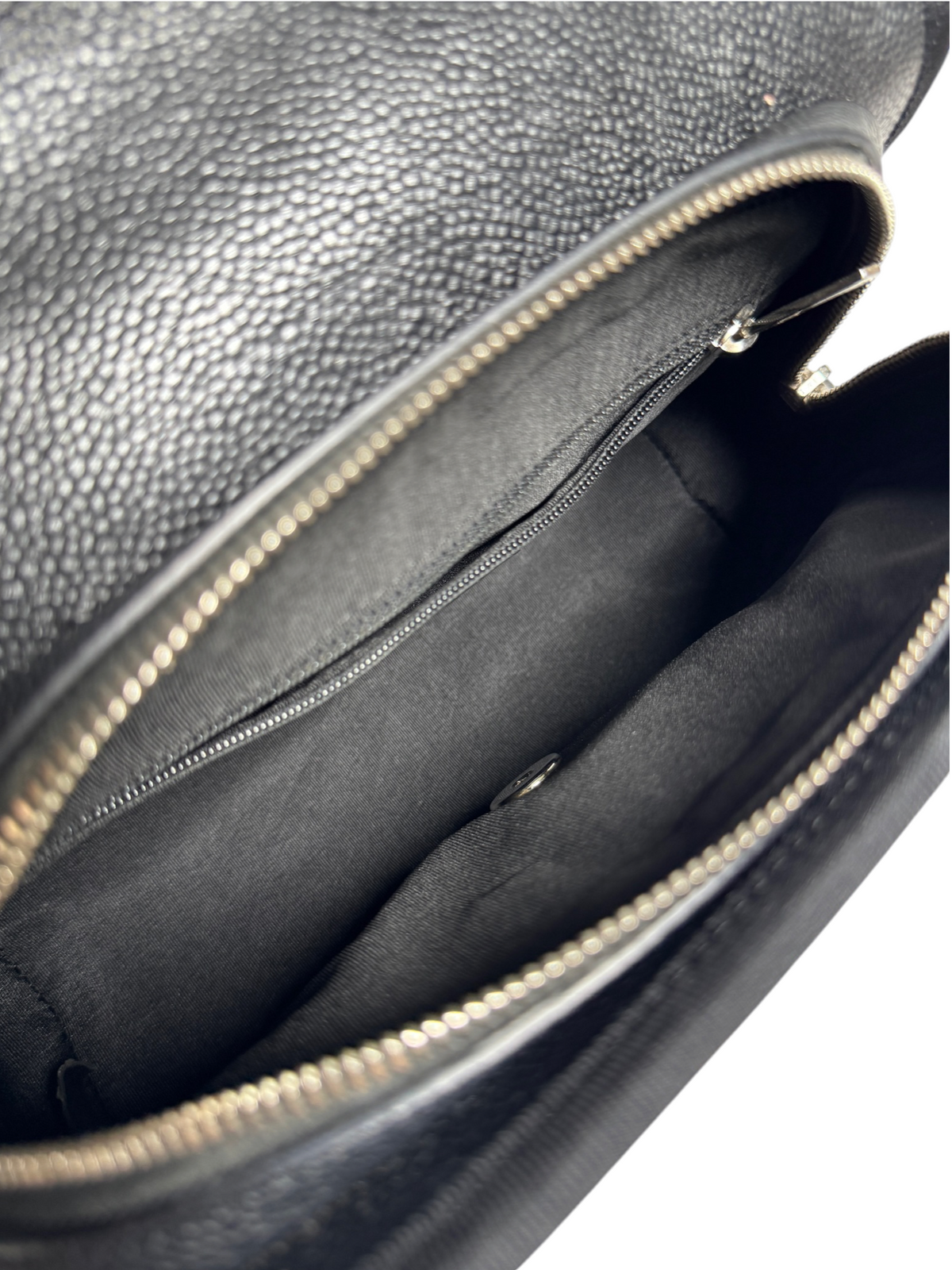 Chanel Black Caviar Top Handle Flap Fabric Trim SHW T8774