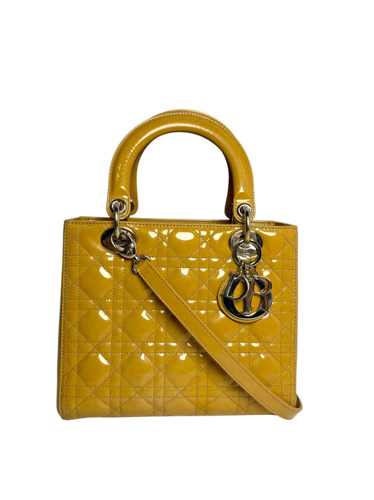 Dior Lady Dior Medium Mustard Yellow Patent Leather