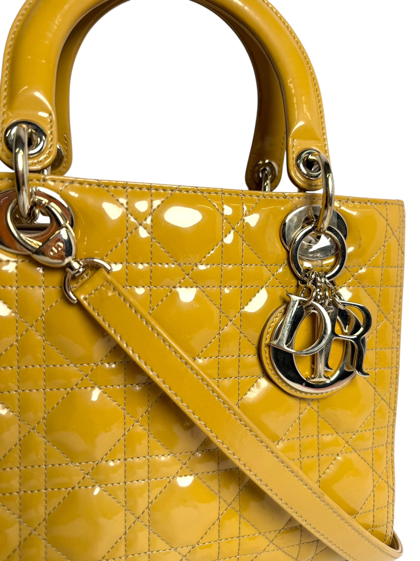 Dior Lady Dior Medium Mustard Yellow Patent Leather