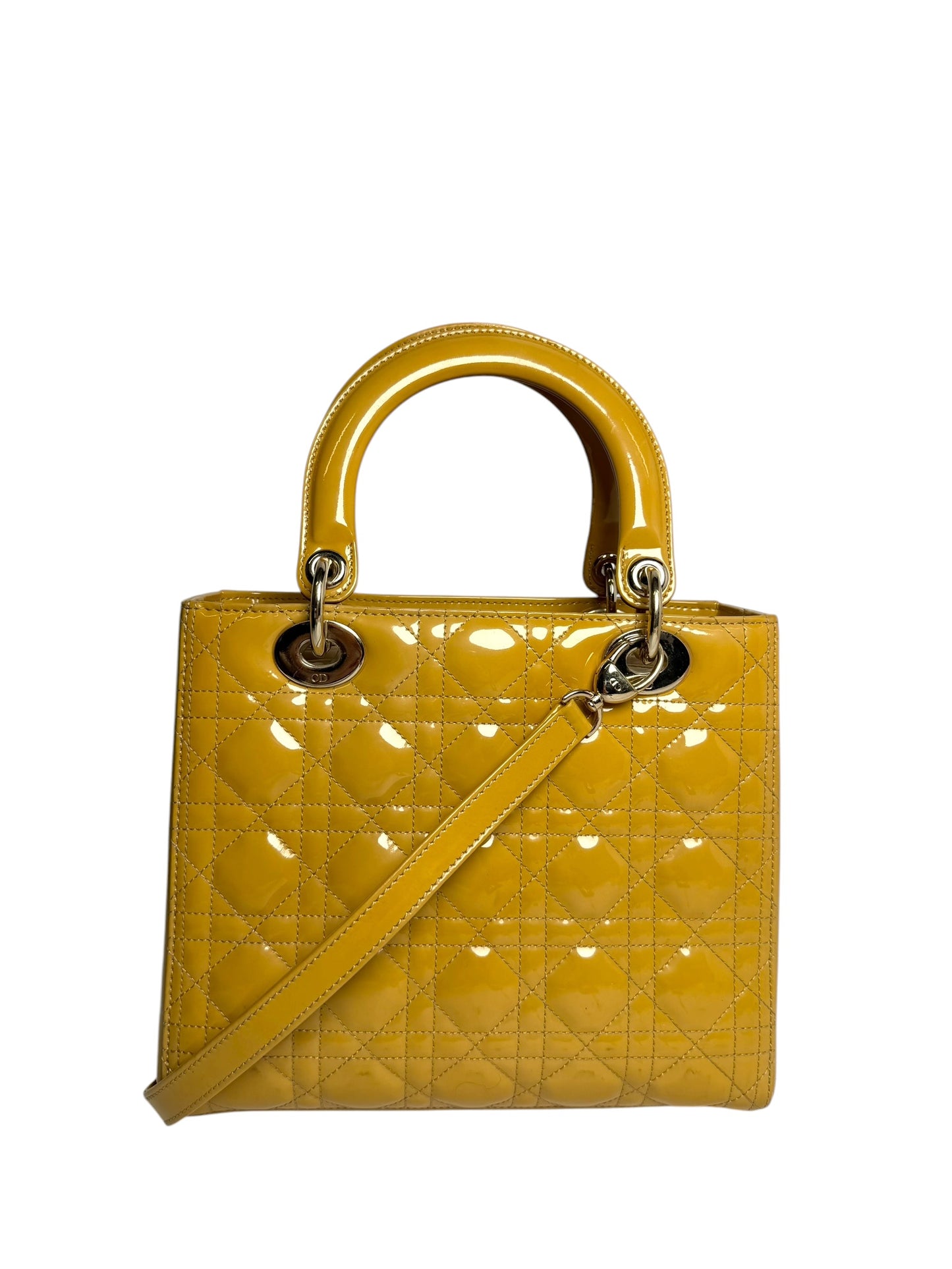 Dior Lady Dior Medium Mustard Yellow Patent Leather