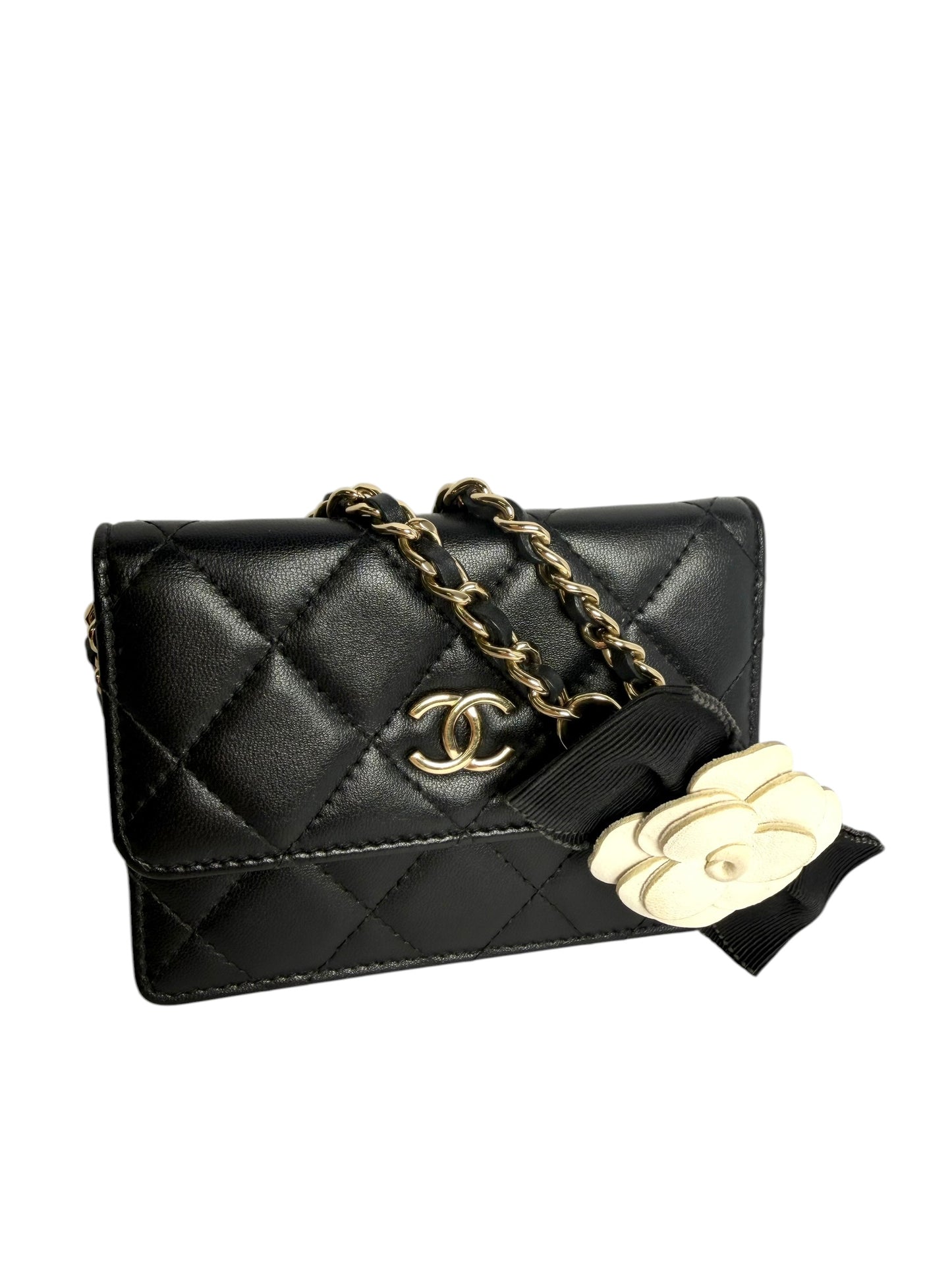 Chanel Micro Card Case with Camellia Chain