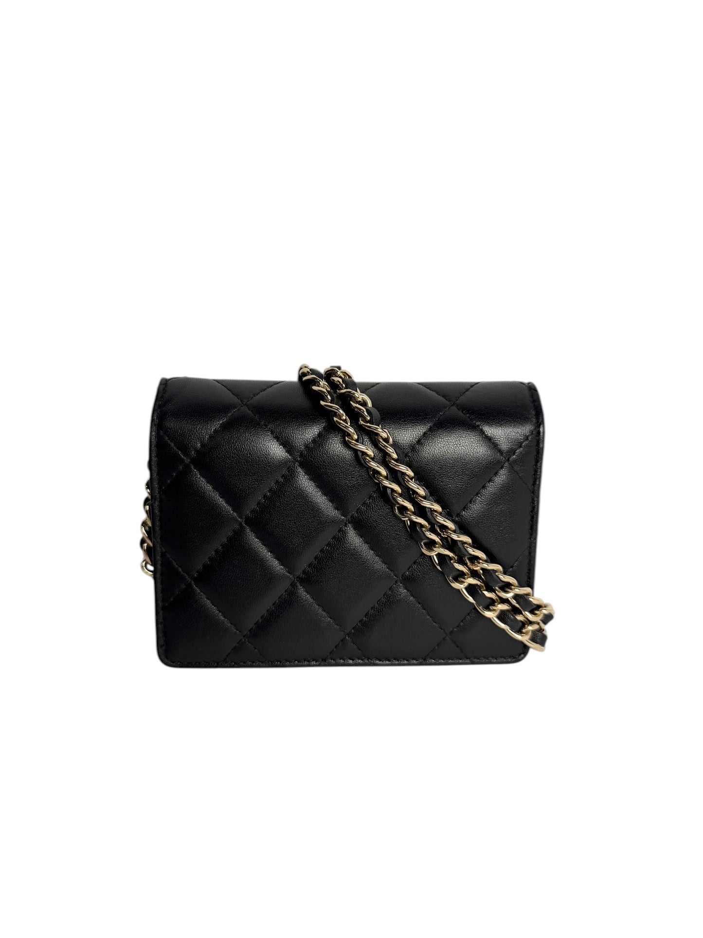 Chanel Micro Card Case with Camellia Chain