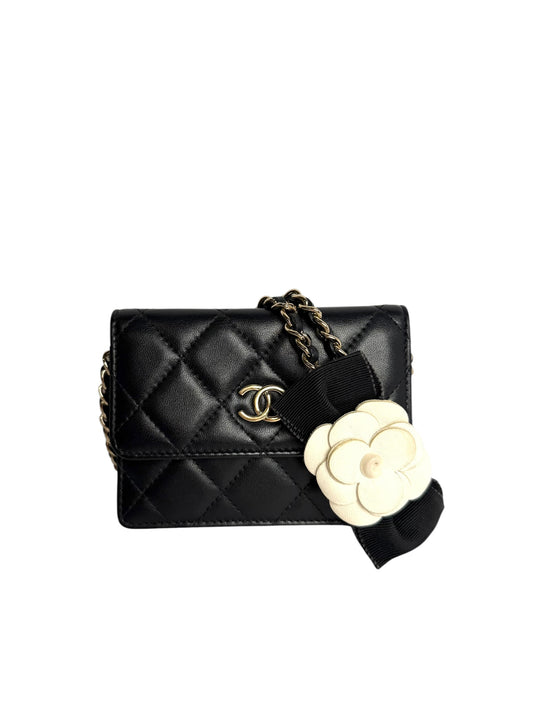 Chanel Micro Card Case with Camellia Chain