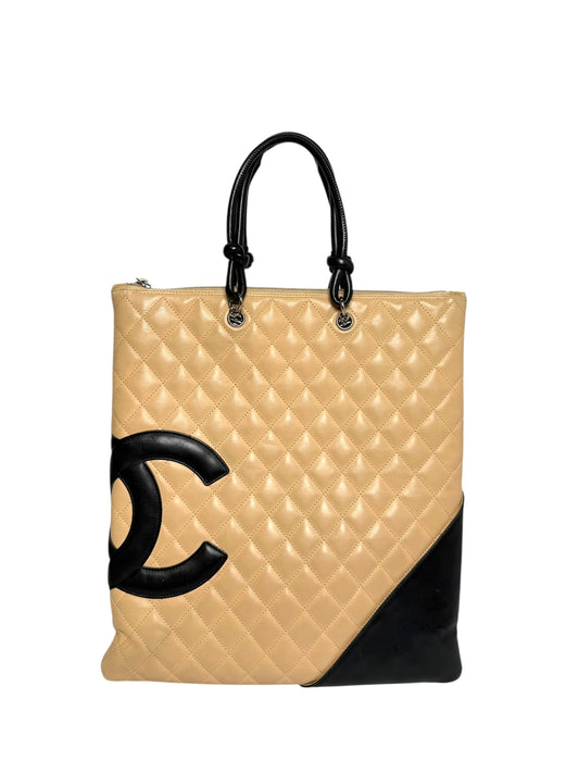 Chanel Quilted Beige Cambon Flat Tote
