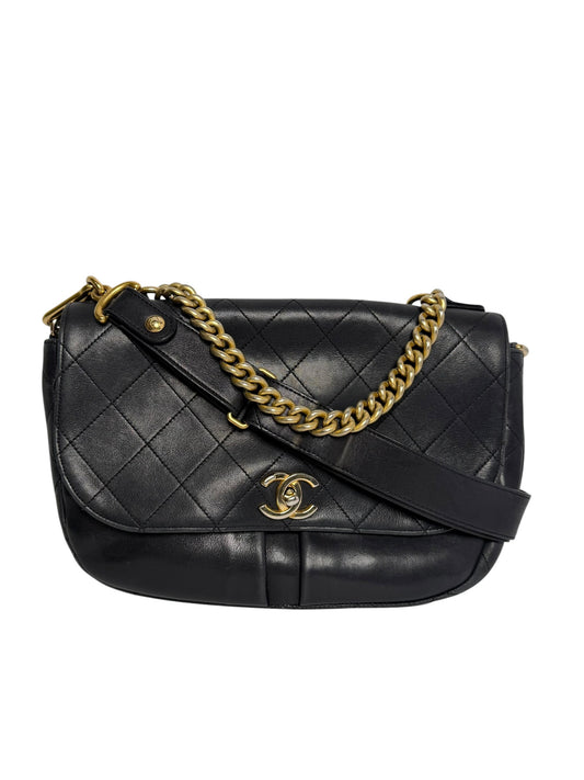 Chanel Quilted Black Flap with Gold Top Handle Chain
