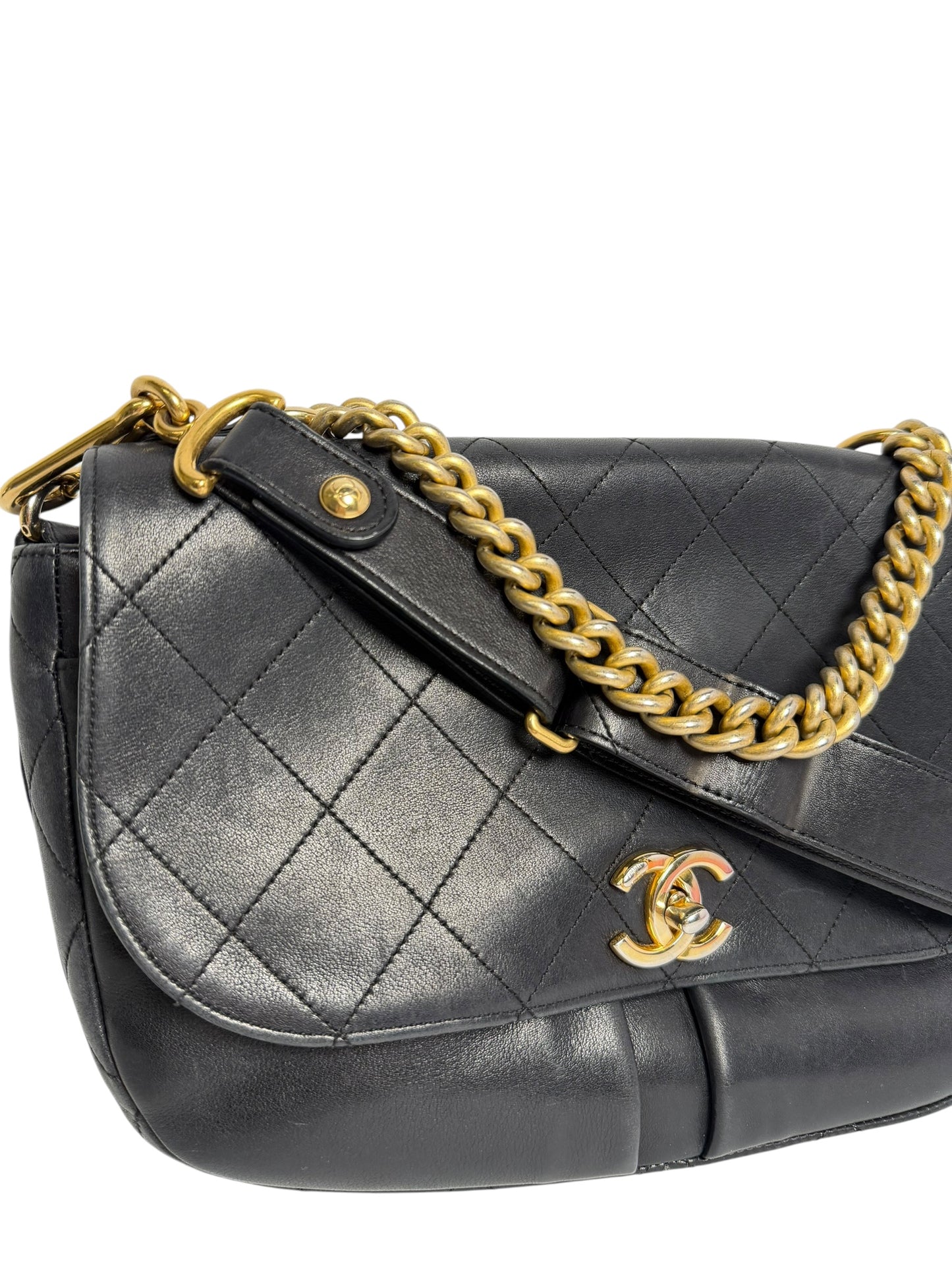 Chanel Quilted Black Flap with Gold Top Handle Chain
