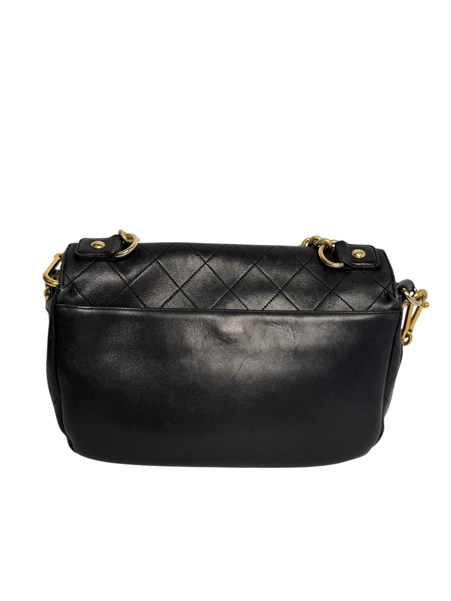Chanel Quilted Black Flap with Gold Top Handle Chain