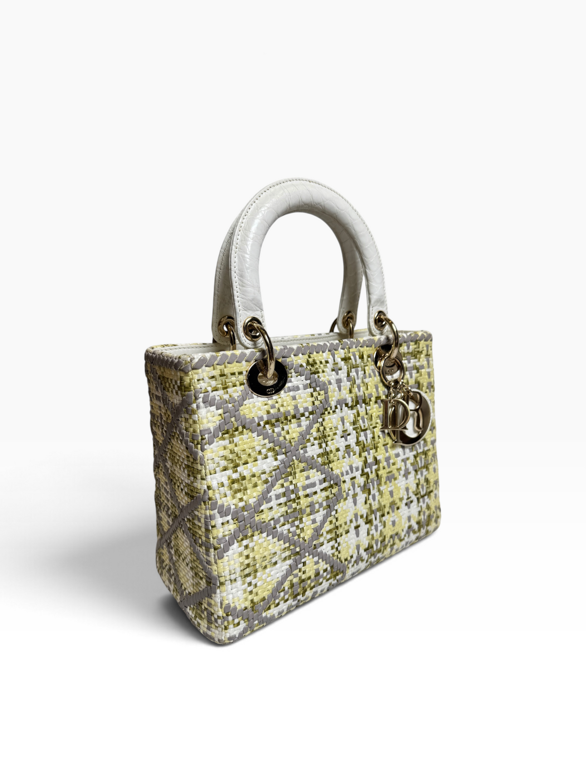 Dior Yellow Raffia Cannage Medium Lady Dior T8887