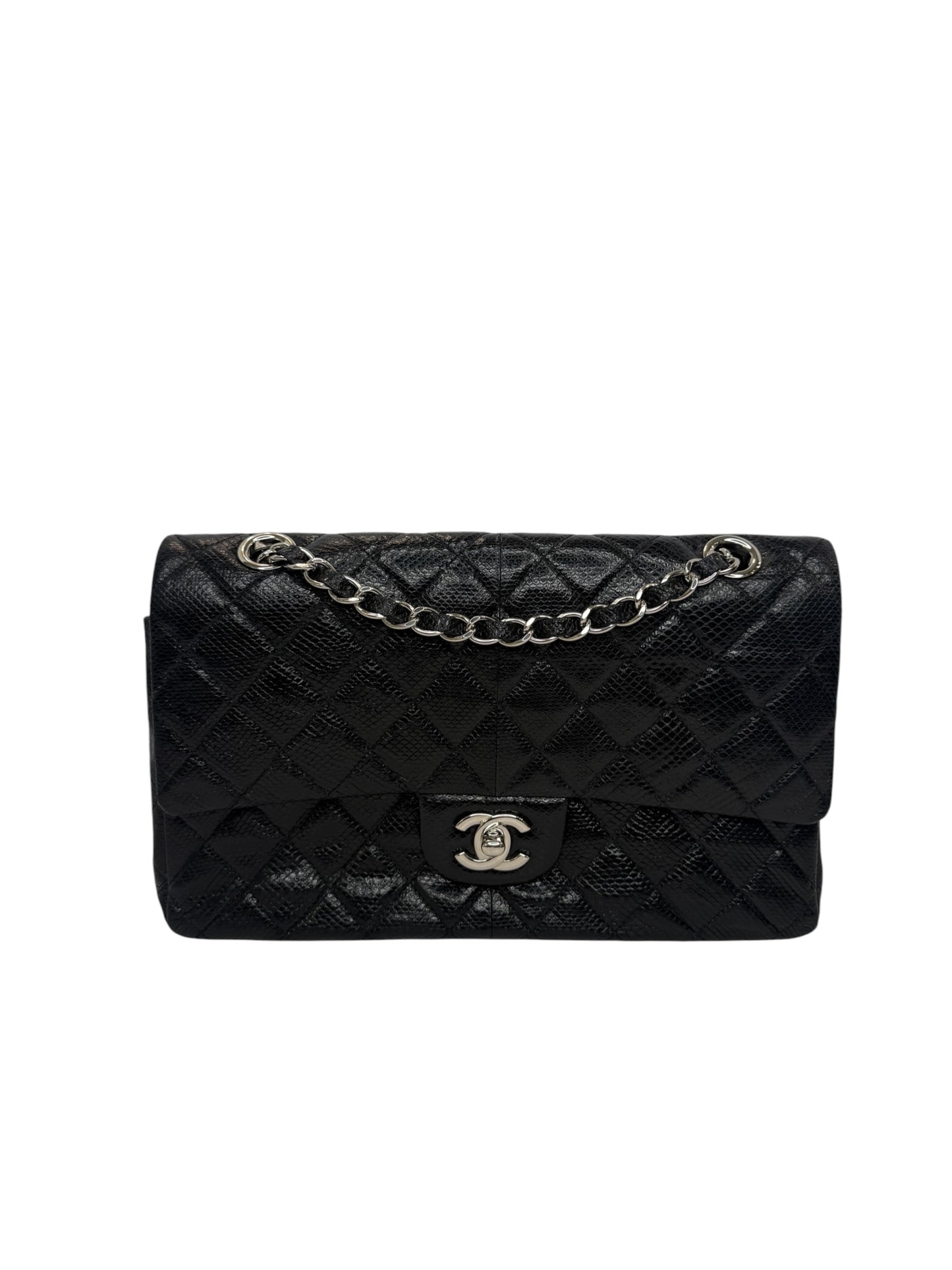 Chanel Black Watersnake Medium Classic Flap SHW T8471