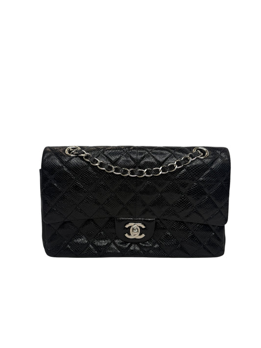 Chanel Black Watersnake Medium Classic Flap SHW T8471