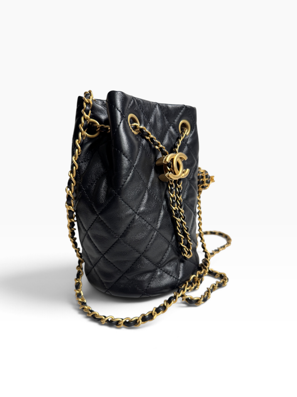 Chanel Black Lambskin Pearl Crush Bucket Crossbody T8894