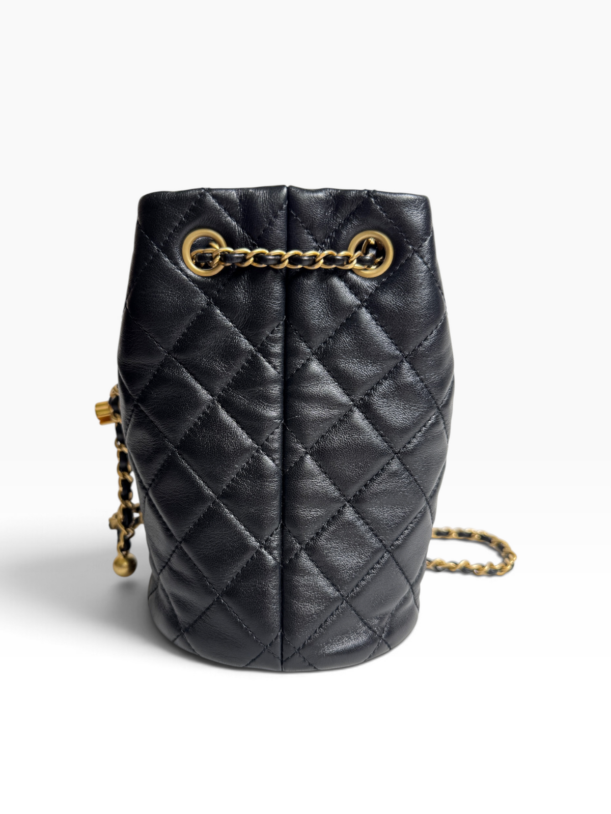 Chanel Black Lambskin Pearl Crush Bucket Crossbody T8894