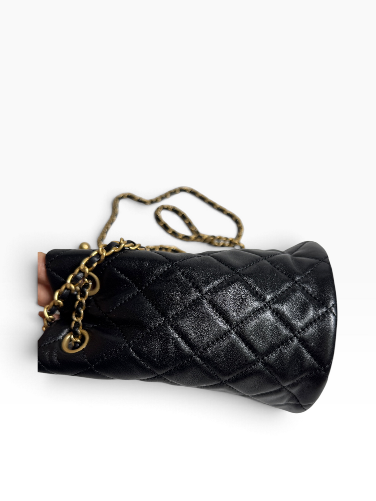 Chanel Black Lambskin Pearl Crush Bucket Crossbody T8894