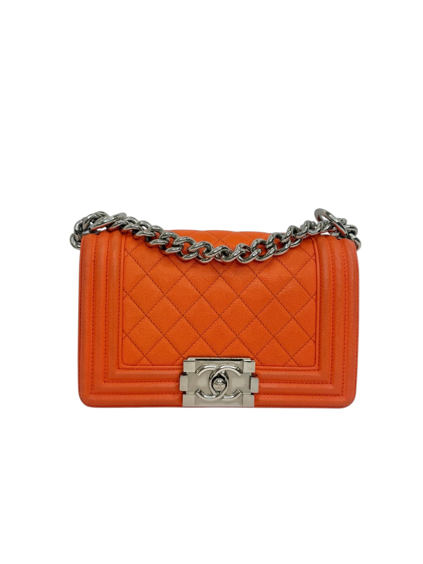 Chanel Orange Caviar Mini Boy Bag SHW T1025