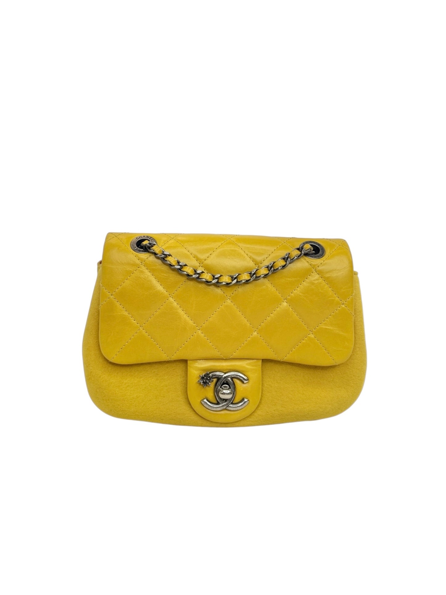 Chanel Mini Yellow Felt Flap T6538
