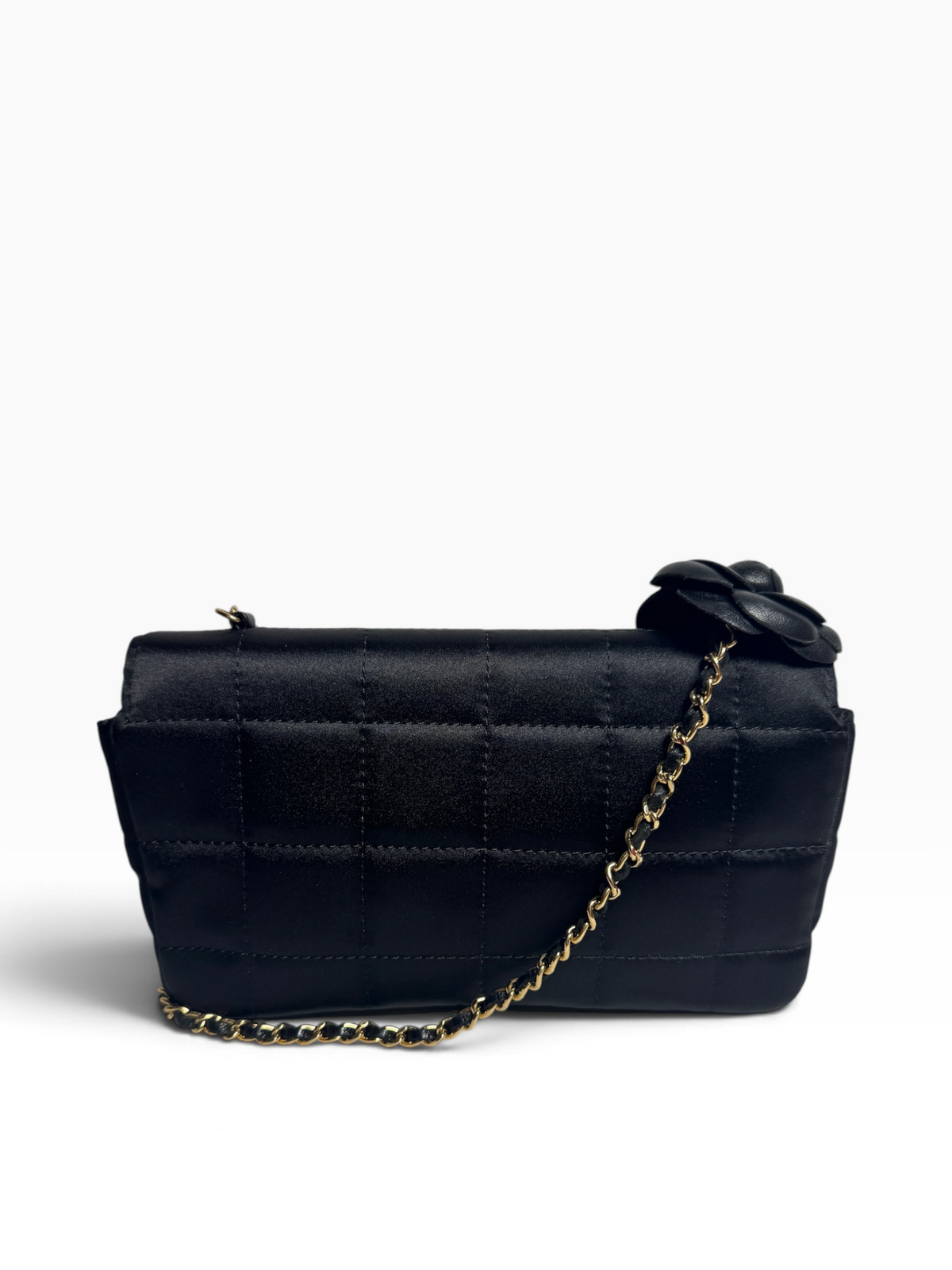 Chanel Black Satin Mini Camellia Flap T8896