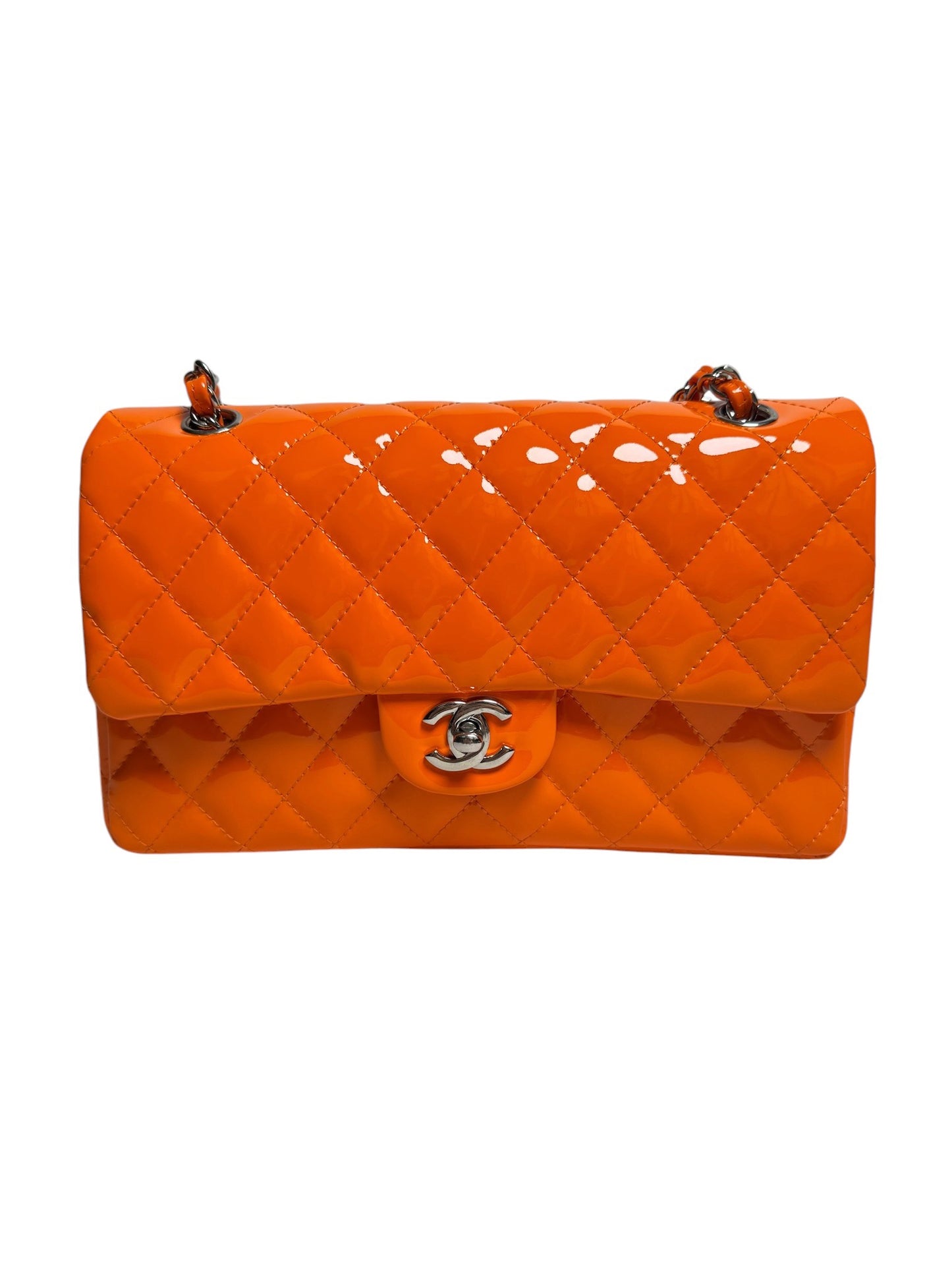Chanel Patent Orange Medium Classic Double Flap