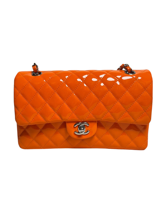 Chanel Patent Orange Medium Classic Double Flap