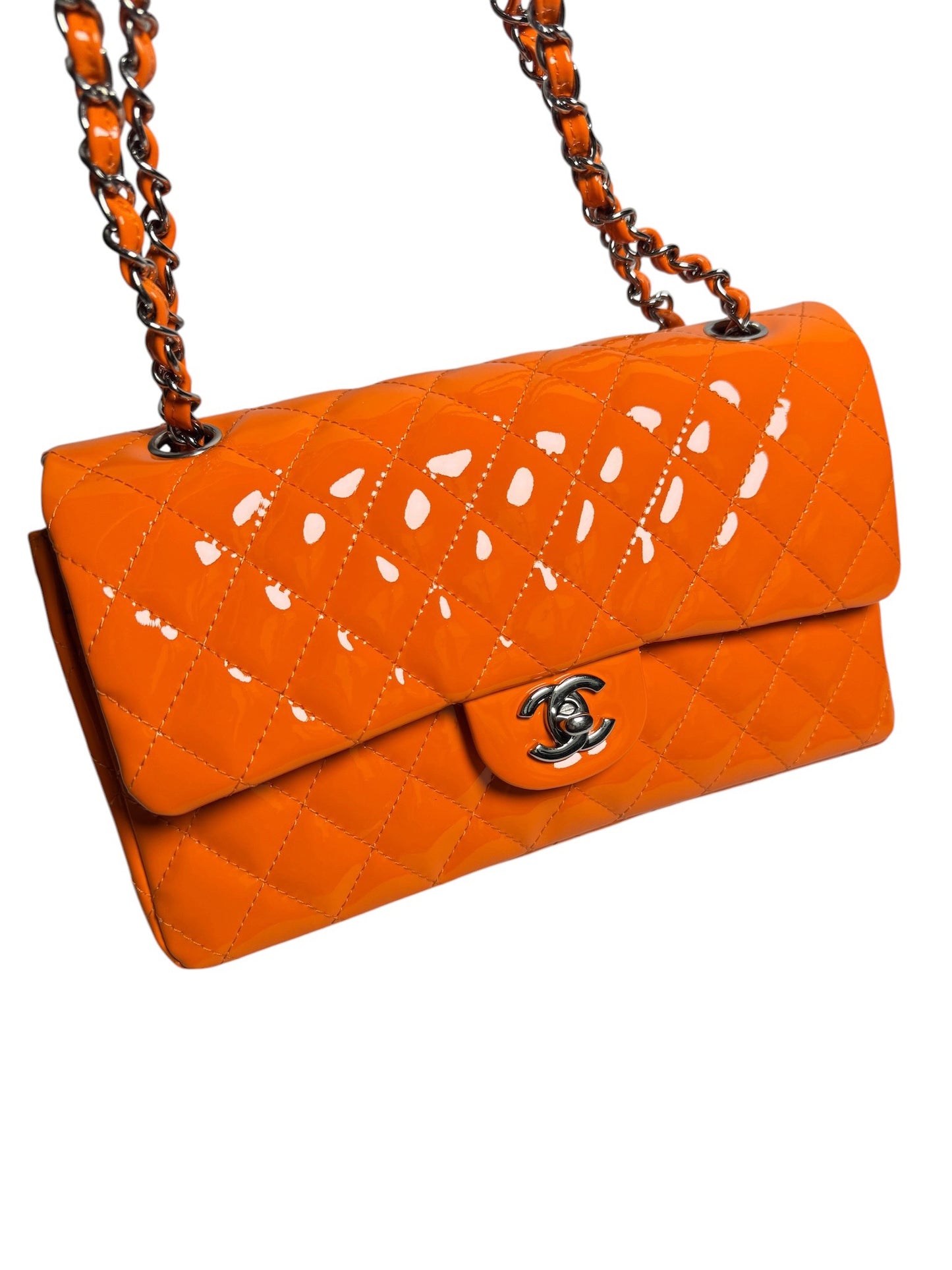 Chanel Patent Orange Medium Classic Double Flap