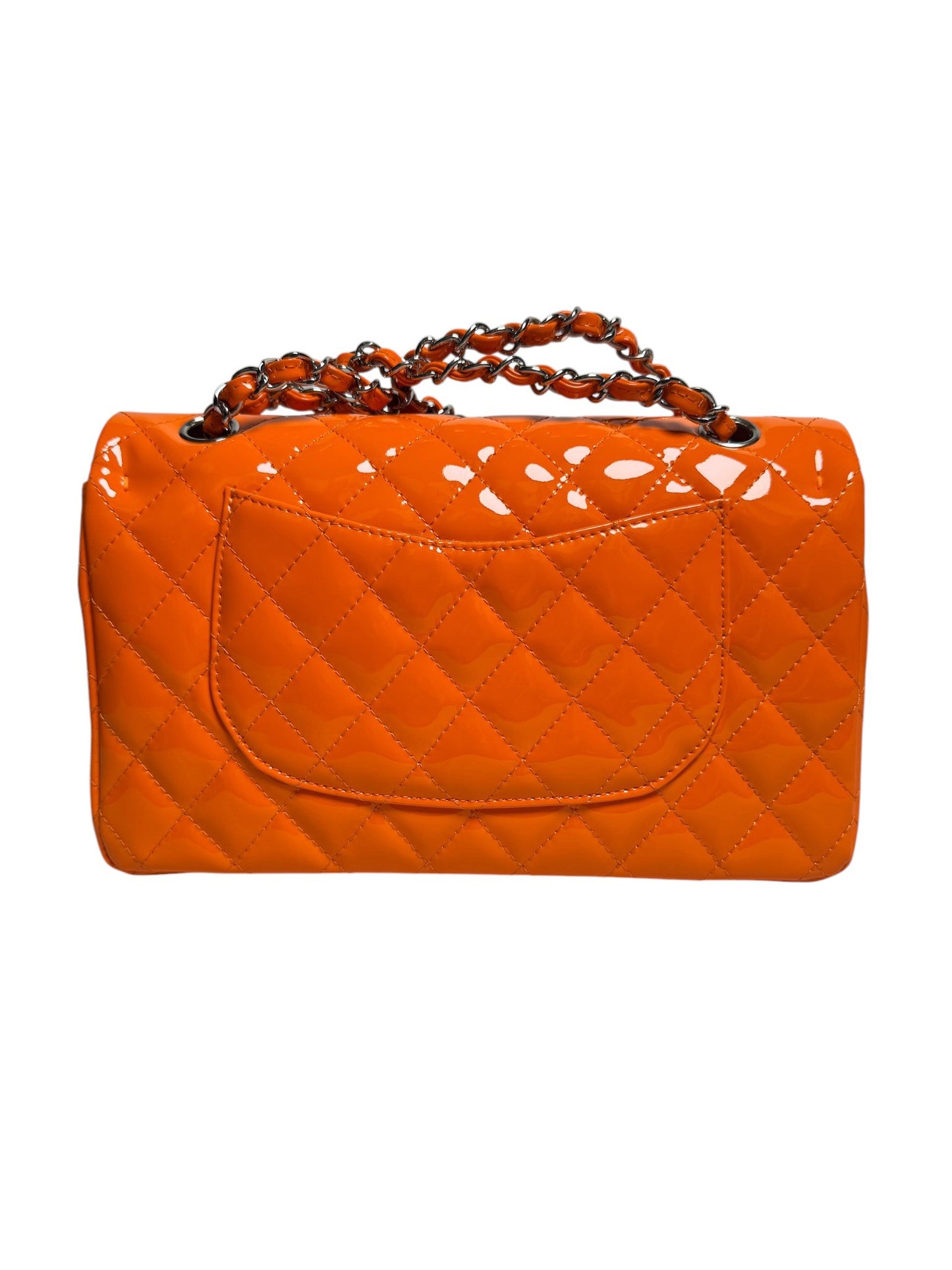 Chanel Patent Orange Medium Classic Double Flap