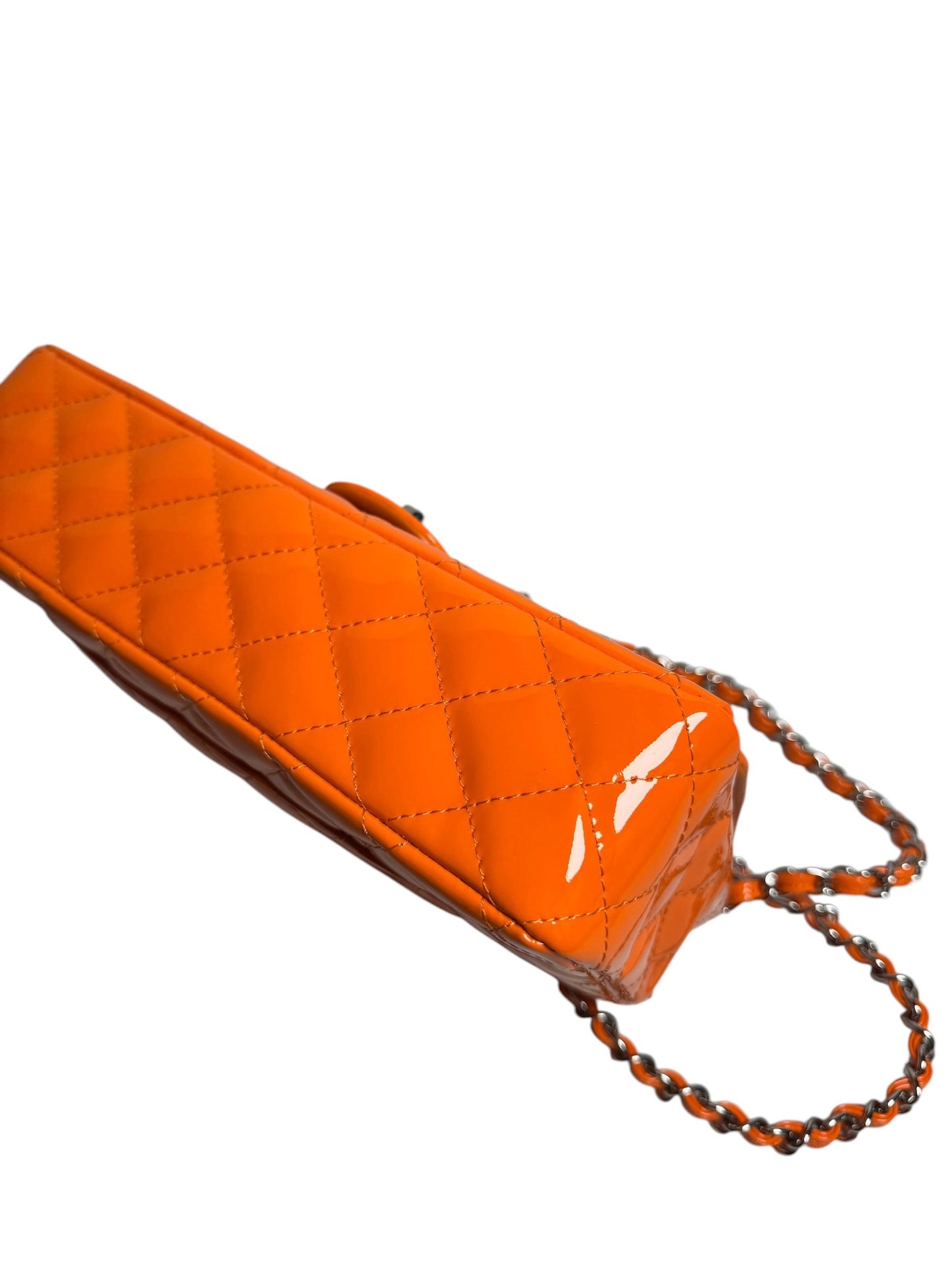 Chanel Patent Orange Medium Classic Double Flap