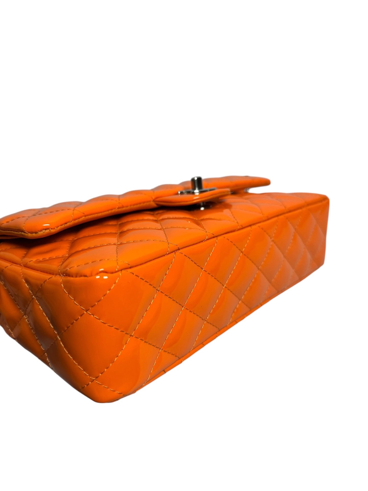 Chanel Patent Orange Medium Classic Double Flap