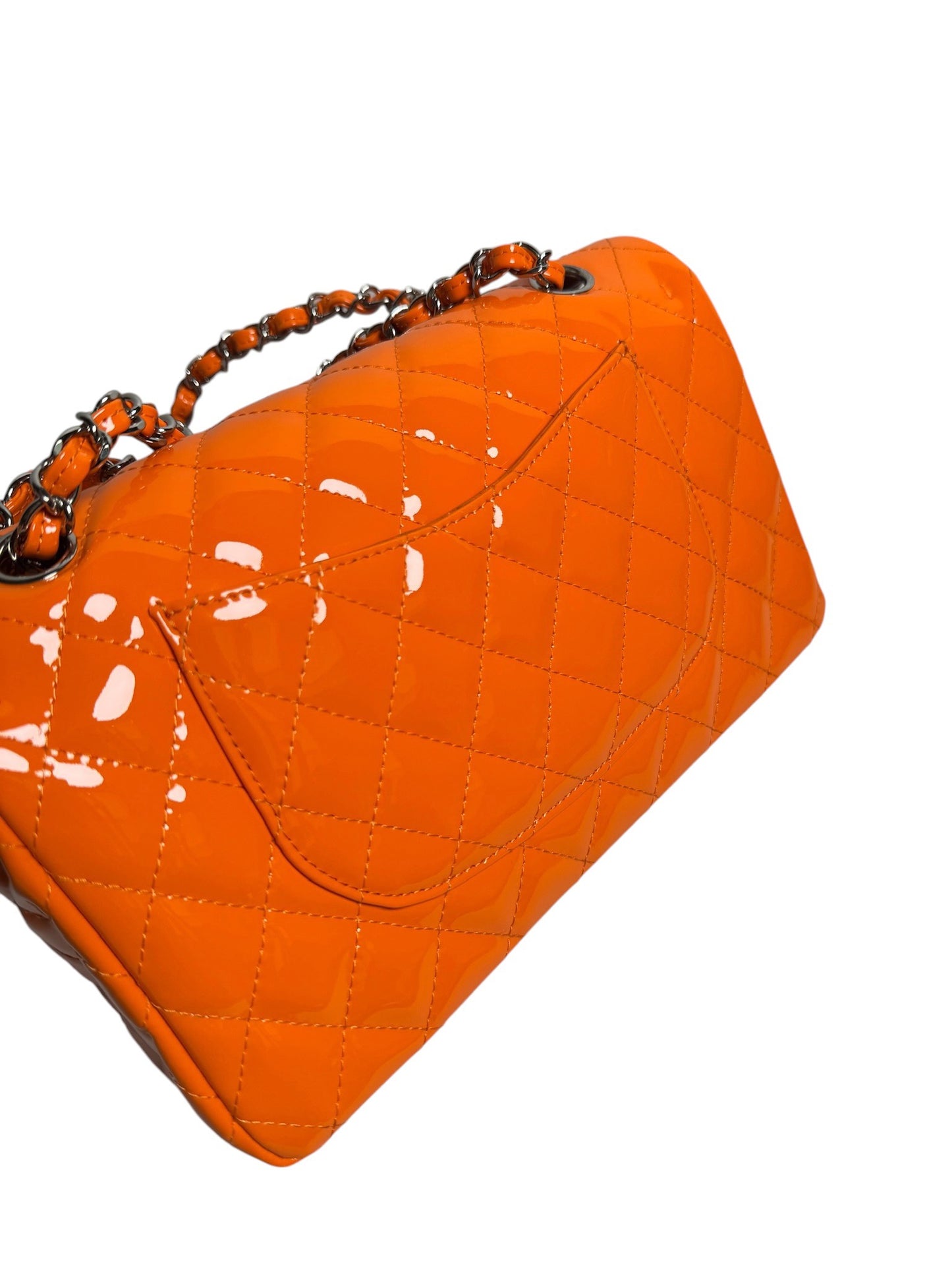 Chanel Patent Orange Medium Classic Double Flap