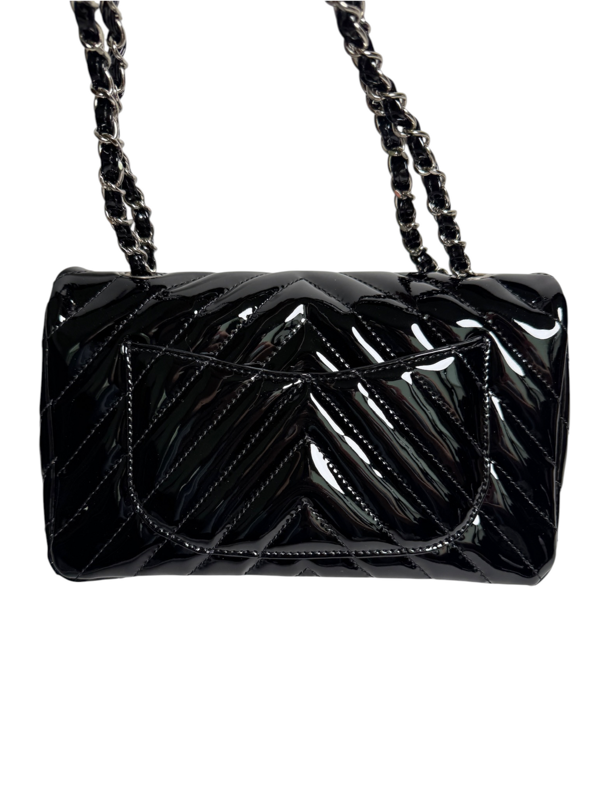 Chanel Chevron Patent Black Medium CF SHW T9002