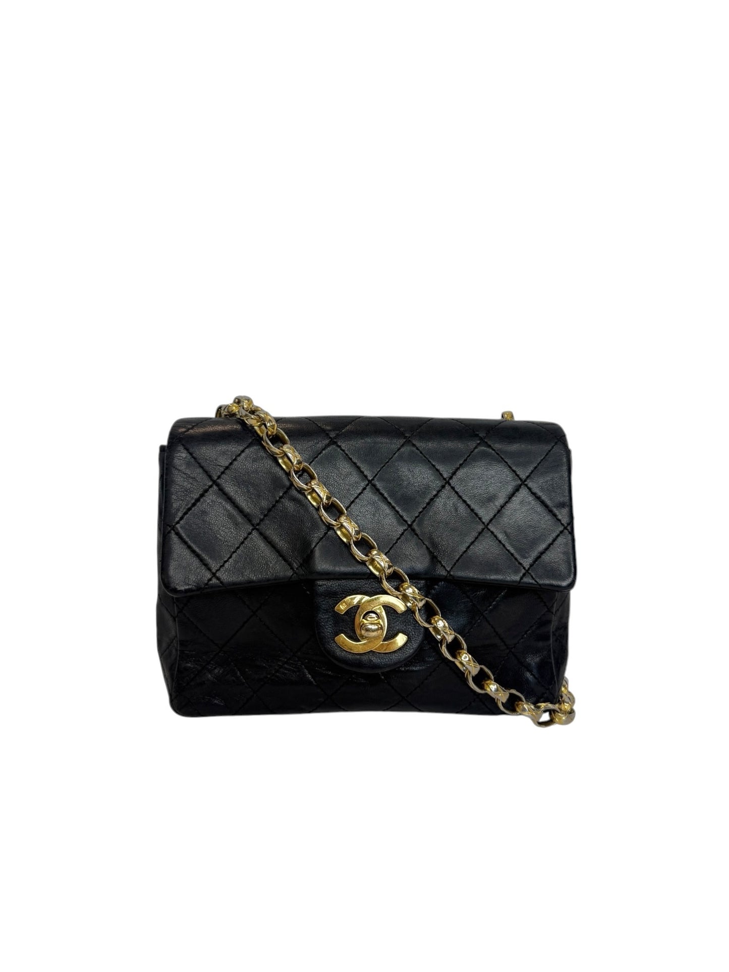 Chanel Black Square Mini Vintage 24k Gold Hardware T6632