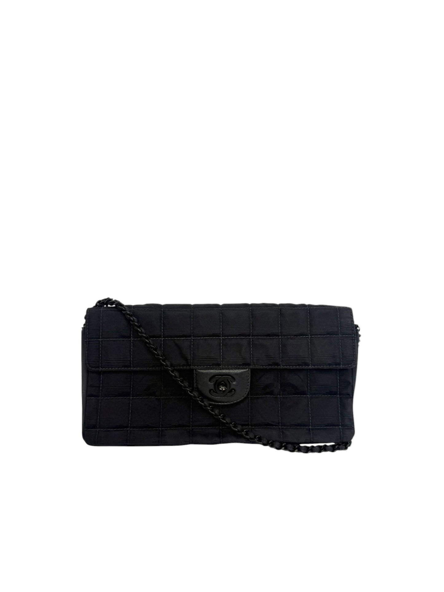 Chanel Black Nylon East West Chocolate Bar Flap So Black T1085